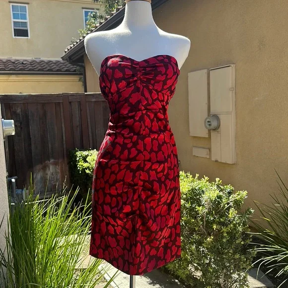 Dresses | Red Strapless Dress With Cheetah Print | Poshmark
